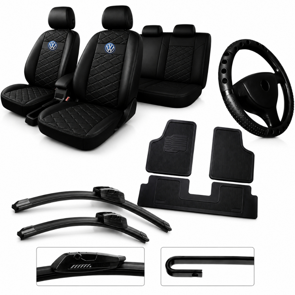 kit Capa Banco Carro TECIDO COURO DIAMANTE Gol G2 G3 G4 G5 G6 Voyage Parati tapete + volante palheta