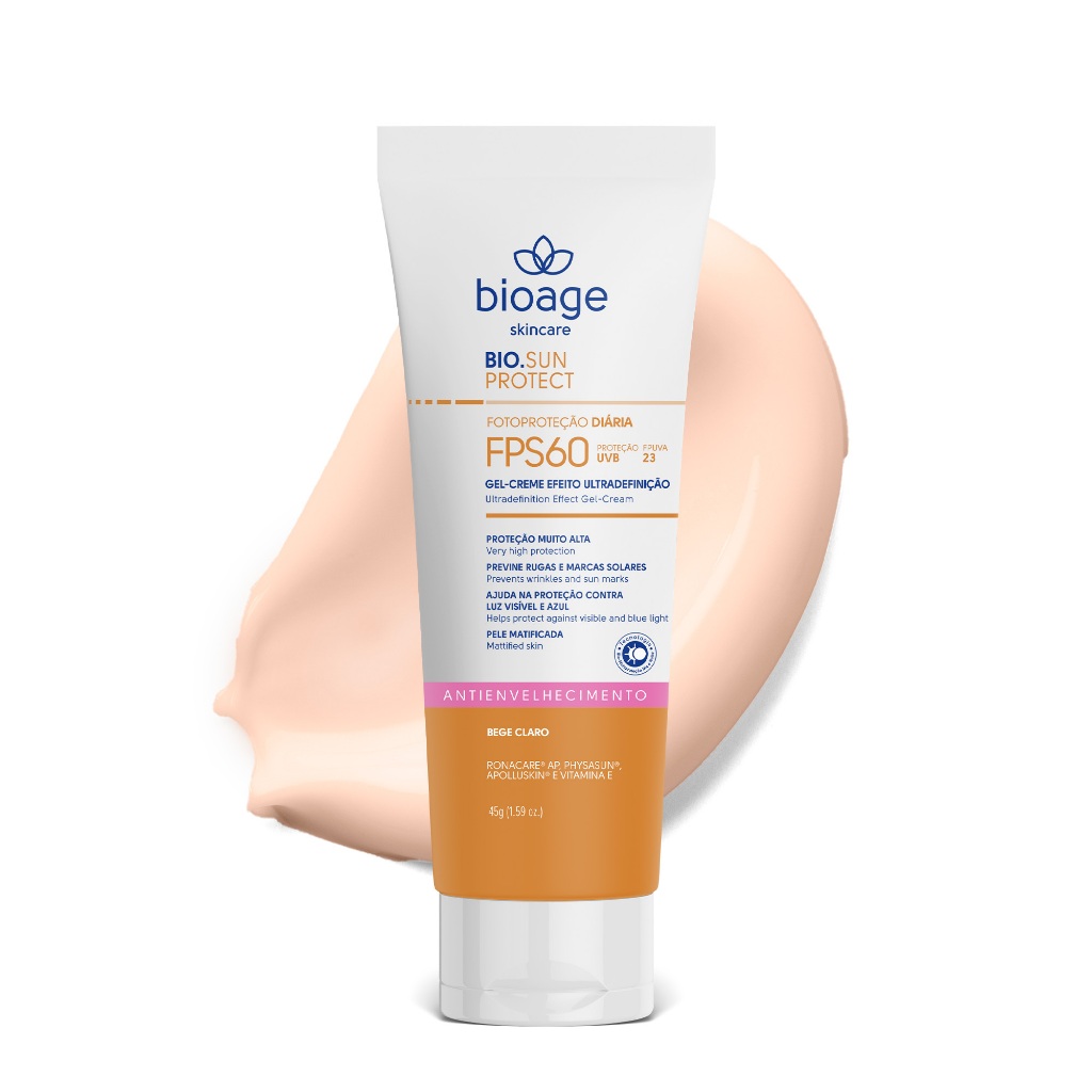 Bioage Protetor Solar FPS60 Antienvelhecimento Bege Claro 17g