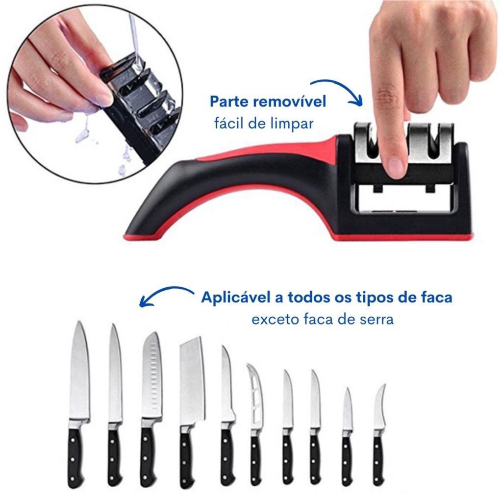 Afiador Amolador De Faca Profissional 3 Níveis Cozinha Rápido e Ergonômico