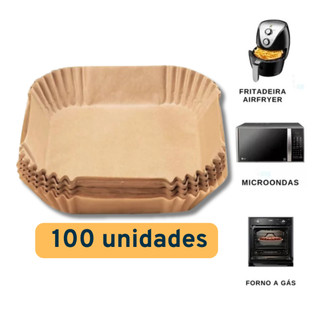 Kit 100 Forma de airfryer descartavel antiaderente de papel cozinha quadrado fritadeira c…