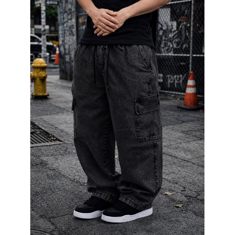 Calça Jeans Cargo Masculina Streetwear Preta Mescla Cinza Grafite 34 Ao 44