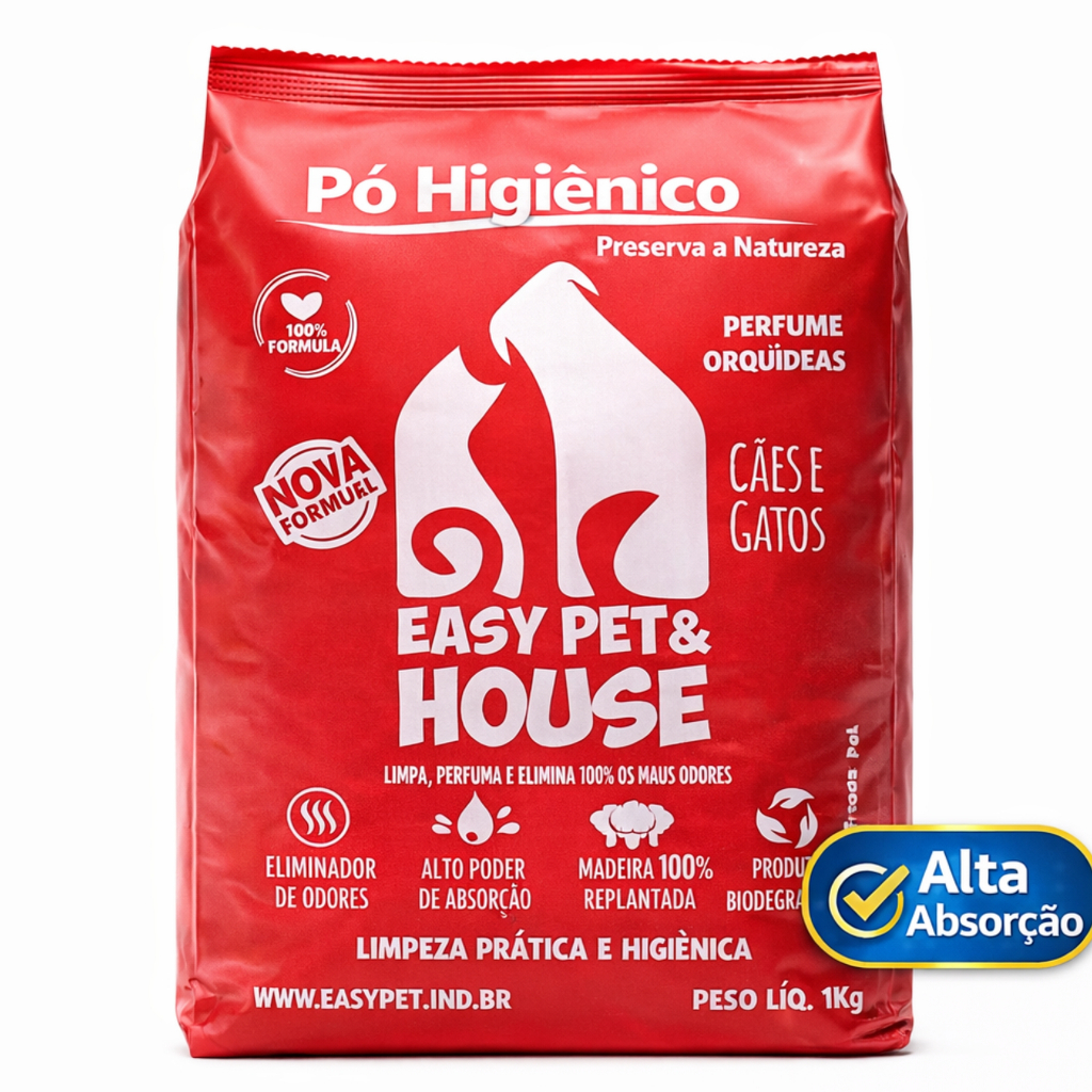 Pó Higiênico Pet Orquídeas Easy Pet & House 1kg Elimina Odores Urina e Fezes Cães e Gatos Seca Xixi