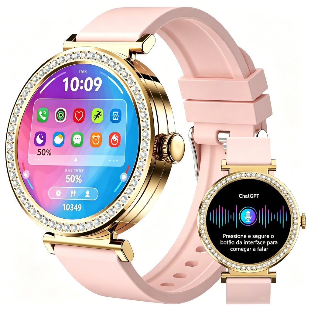 Relógio Smartwatch S150 Feminino NFC GPS ChatGPT Resp Whatspp AMOLED 38MM ，Monitor de frequência cardíaca