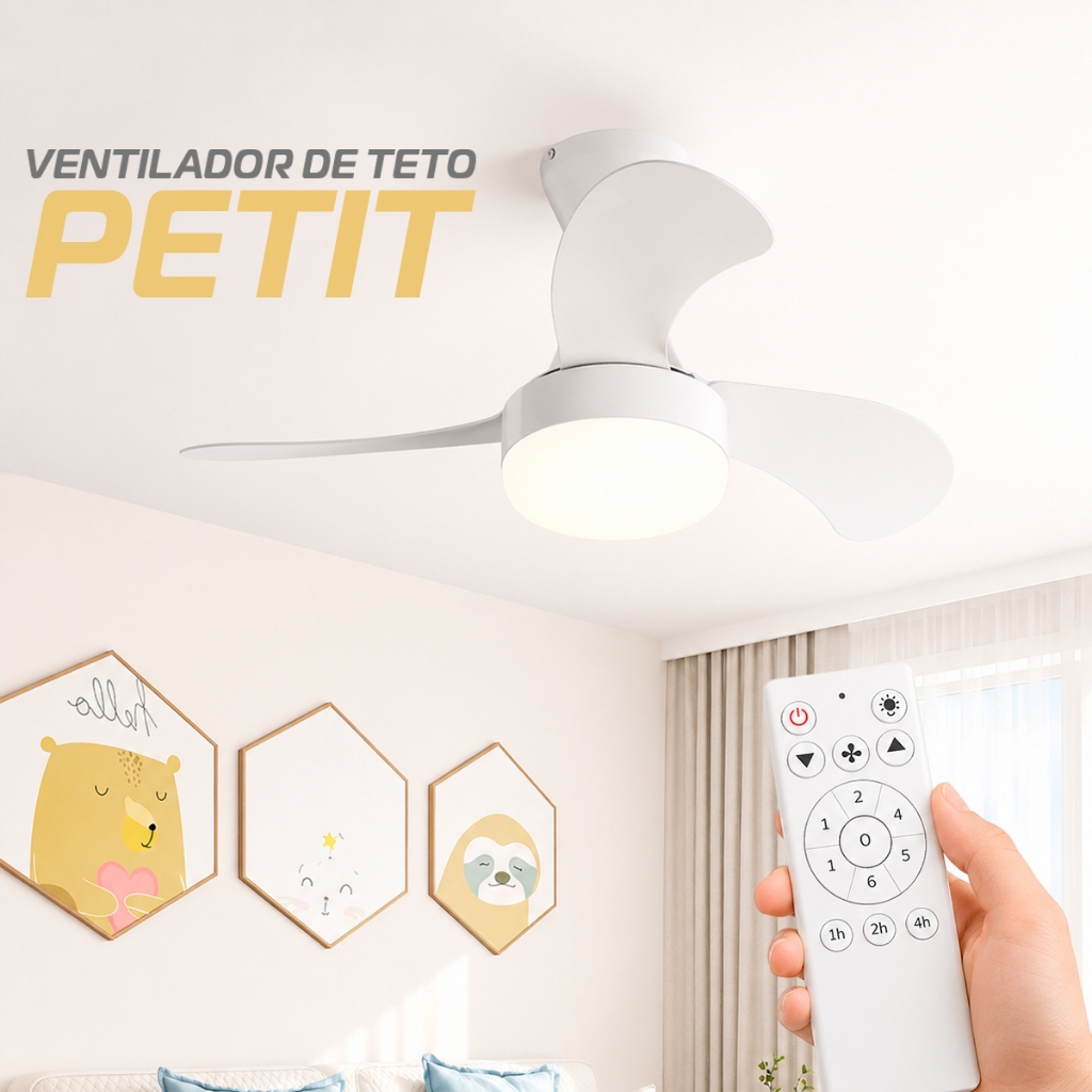 Ventilador de Teto Quarto Criança Com Controle Ventilador Ventisol Ventilador Inverter Energia 80cm