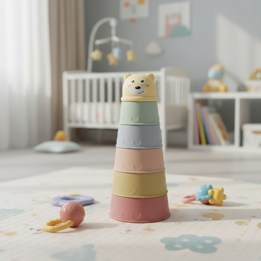 Brinquedo Divertido Empilhar Contar P/ Bebê Educativo Urso Fofo Potes Encaixe Desenvolvimento Menina