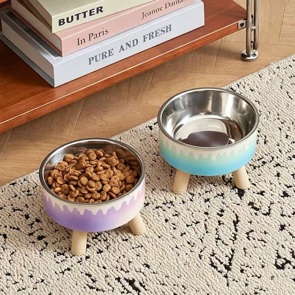 Tigela Comedouro Elevado Pet Aço Inox Antiderrapante Proteção do Pescoço para Gatos e Cachorros