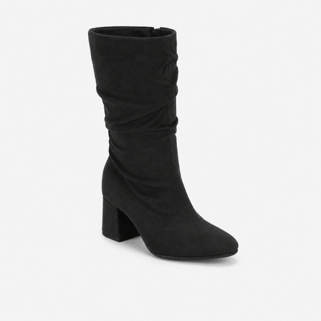 Bota Feminina Beira Rio Slouchy Stretch Bico Redondo Cano Médio Salto Bloco