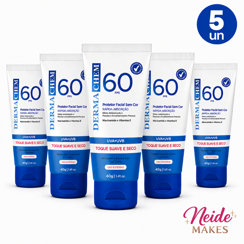 Kit 5 Protetor Solar Rosto FPS 60 Sem Cor Toque Seco Super Hidratante 40g