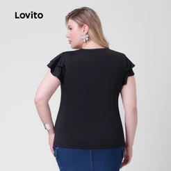 Blusa Plus Size Feminina Manga Babado Lovito Elegante Estilosa TSB360BRL389