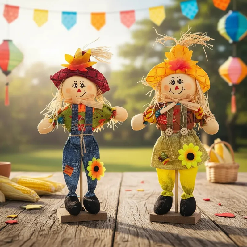 Kit 2 Espantalhos Boneco Palha Decoração Junina em Pé Suporte Casal