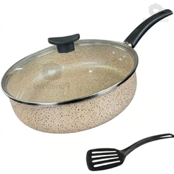 Frigideira Antiaderente Alta Funda 24cm Teflon Tampa de Vidro e Espátula Cor Vanilla