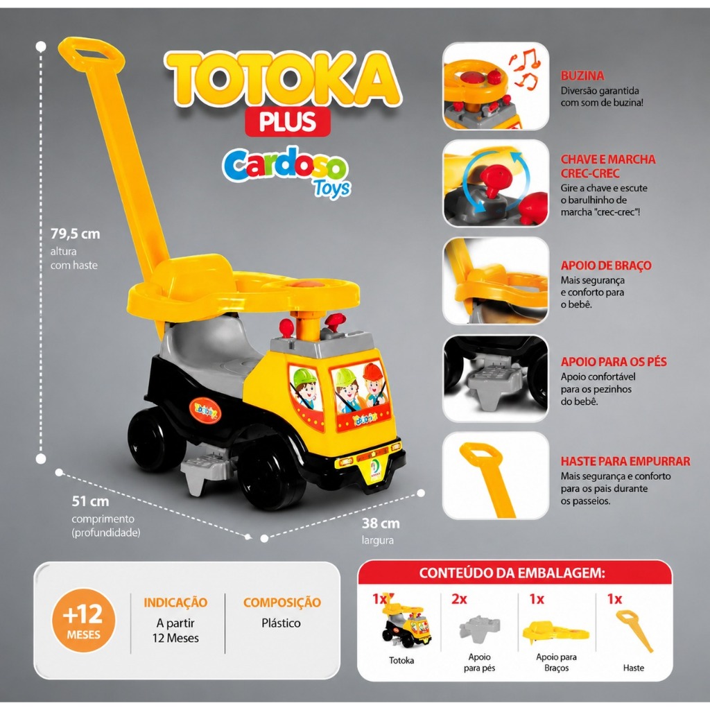 Carrinho de Passeio Infantil Totoka Plus Baby Tractor Trator - Cardoso Toys