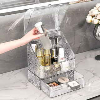 Organizador de Cosméticos Acrílico | Com Gaveta e Tampa | Porta Cosméticos, Maquiagem Elegante Multiuso