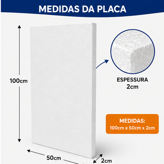 Placa EPS 20mm Isolante Térmico Construção Civil Kit 15 placas