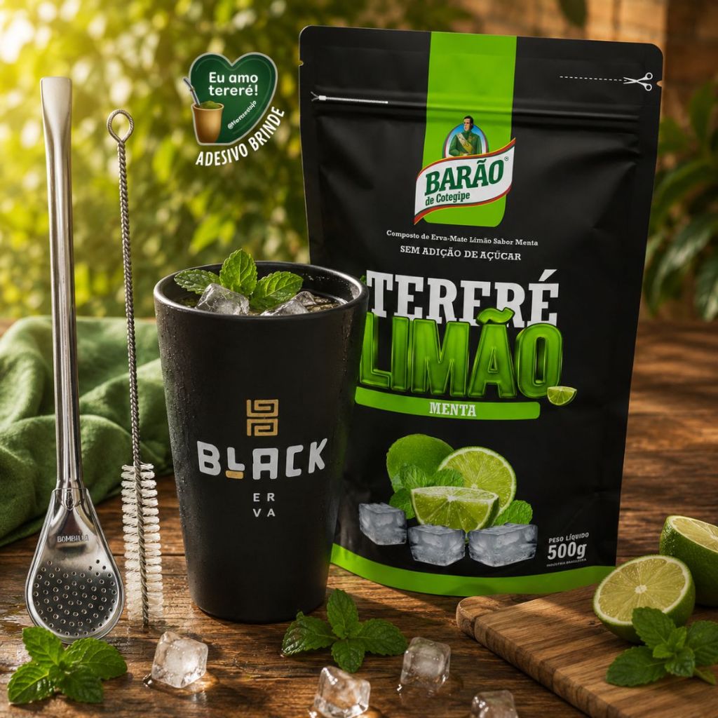 KIT Tereré Barao Mate 500g + Copo Caldereta Preto 350ml + Bomba Clássica + BRINDES