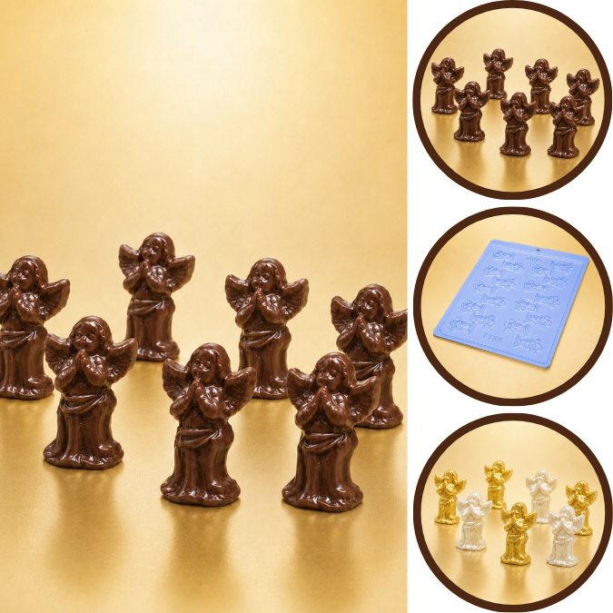 1~10 Forma Simples Anjinho Rezando 9732 (i4) em Acetato BWB Para Bombom e Festas Natalinas.(CHOCO)
