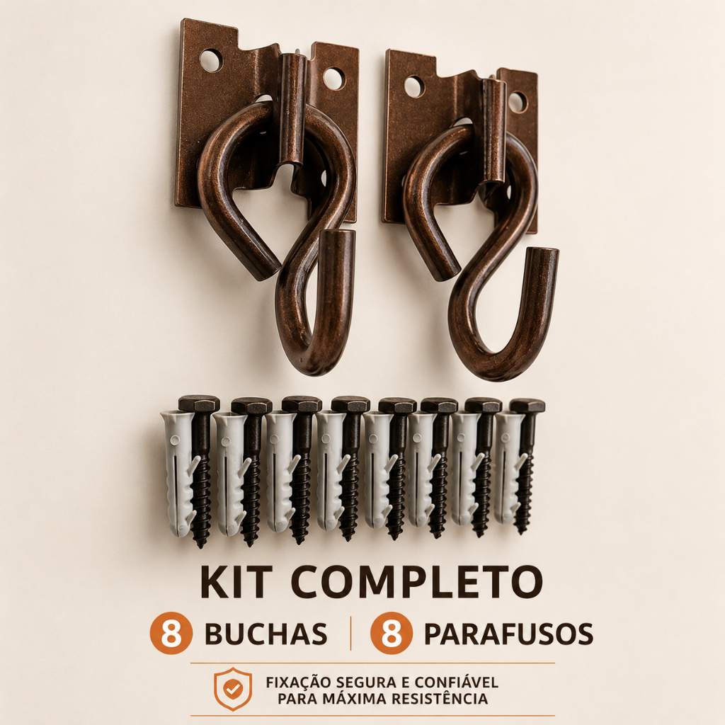 GANCHO DE REDE COLONIAL 270KG 8 PARAFUSOS + 8 BUCHAS RESISTENTE