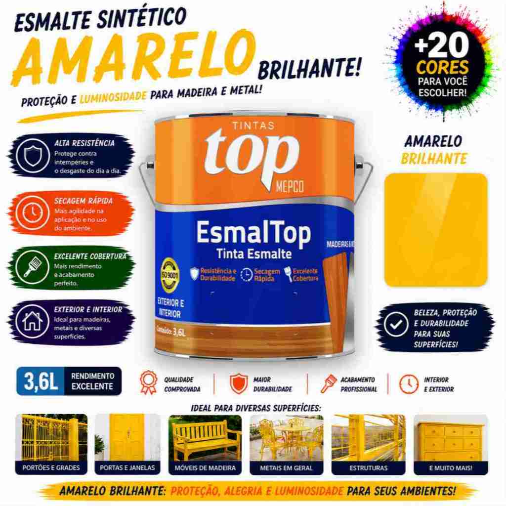 Esmalte Sintético MEPCO 3,6L – Amarelo | Alta Cobertura, Brilho Intenso e Proteção Duradoura