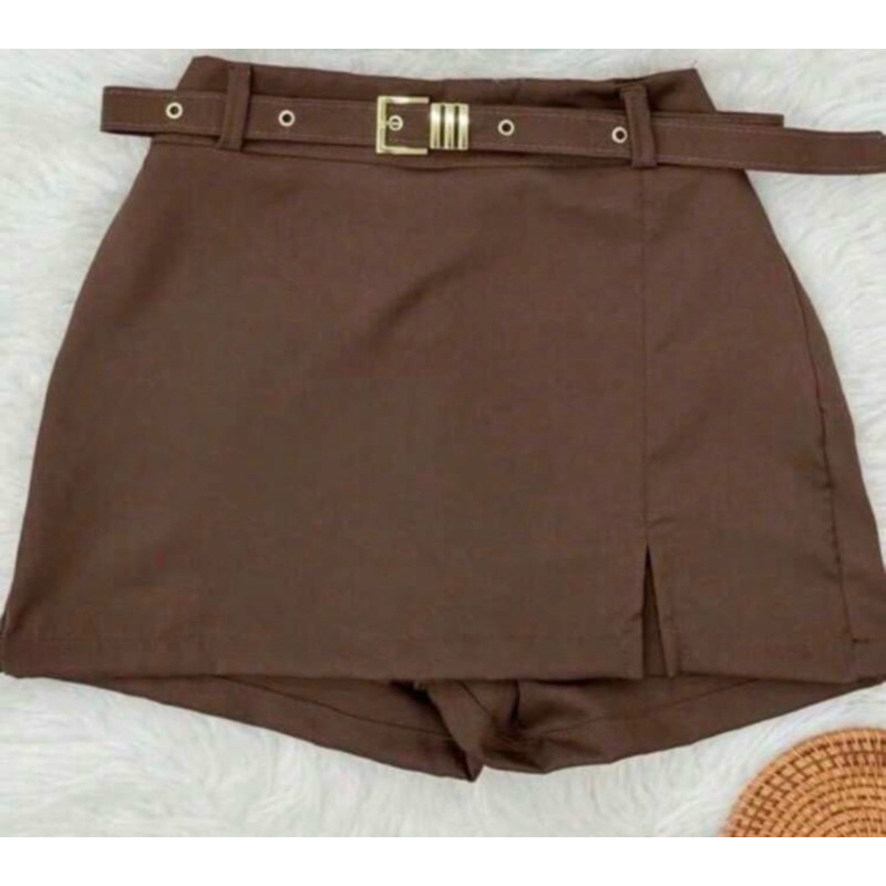 Short Saia De Alfaiataria Com Cinto e Fenda Lateral Festas 2026