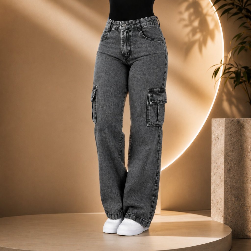 Calça Cargo Grafite Juvenil Wide Leg 10 ao 16 100% Algodão Premium