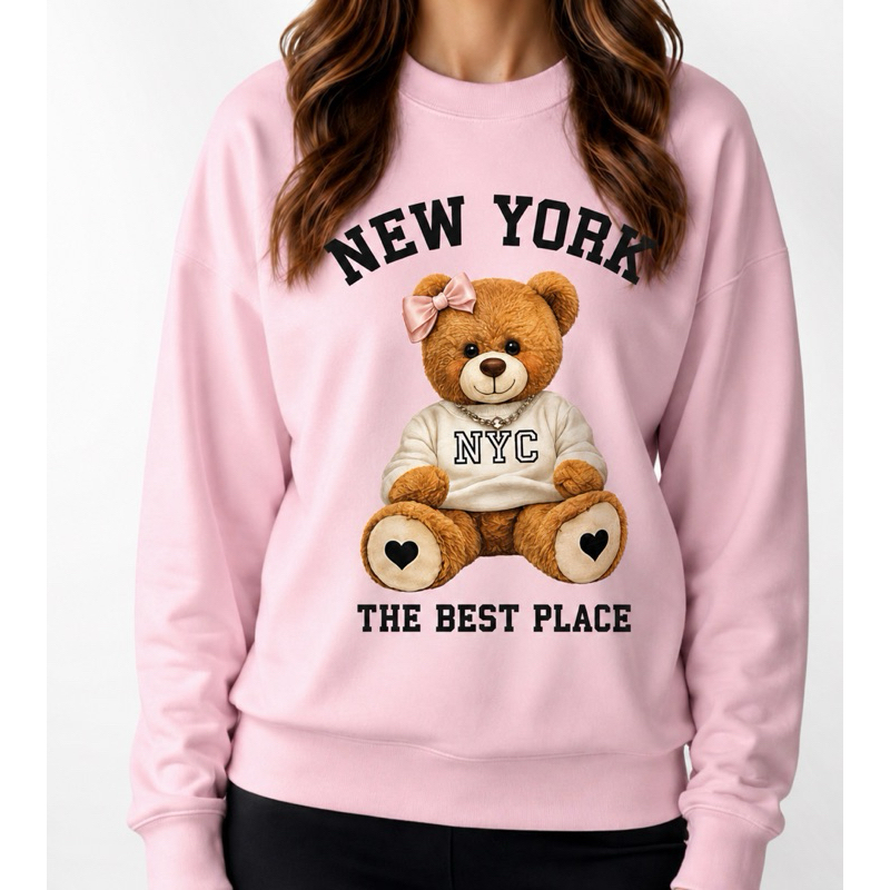 Moletom Feminino Flanelado  Confortável Estampado Ursinho Casual Quentinho Oversized  Premium inverno