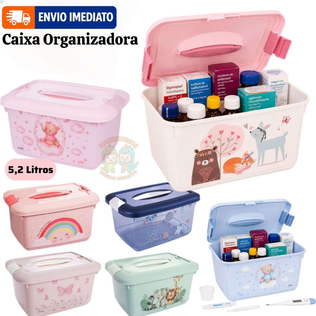 Caixa Organizadora Infantil Com Alça E Trava 5,2 Litros Plasútil Bebê - caixa para Remedios Farma Farmácia Farmacinha