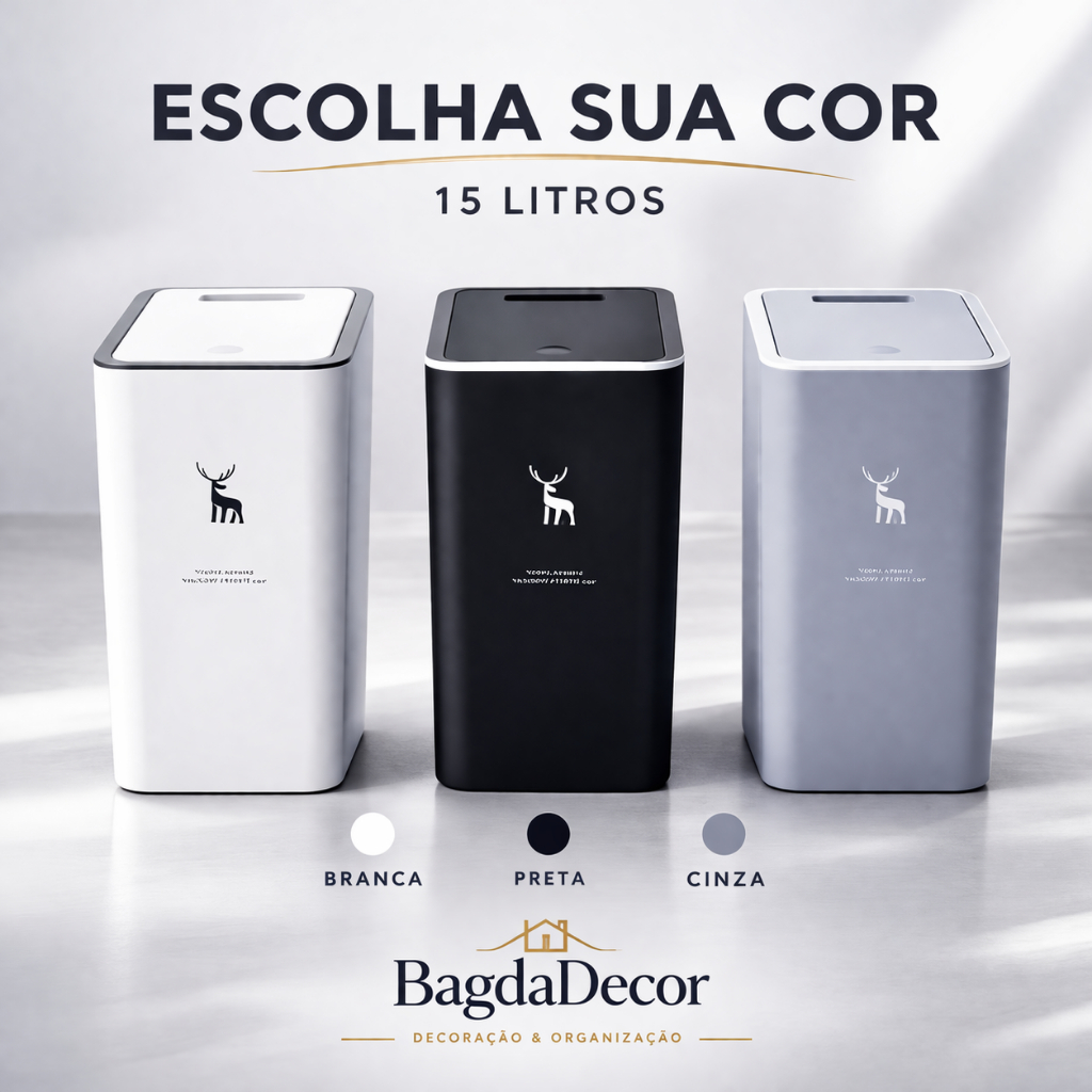 ✅ Lixeira 15L com Tampa CLICK 🔝 Ideal para Banheiro, Quarto ou Escritório | Envio Rápido