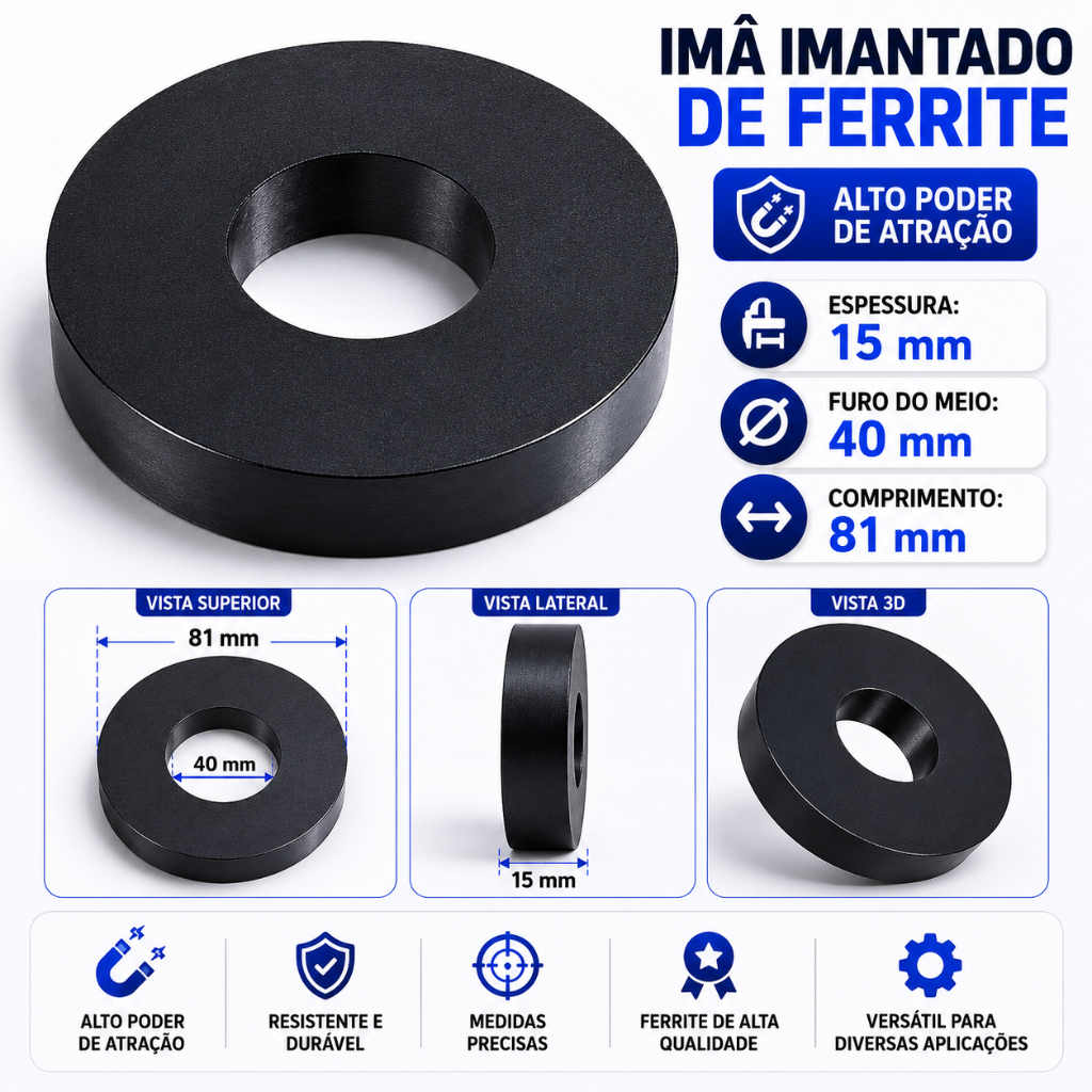 Imã Para Alto Falante  e Driver Corneta 81mm X 15mm Musicall Imantado Bem Embalado Som Automotivo