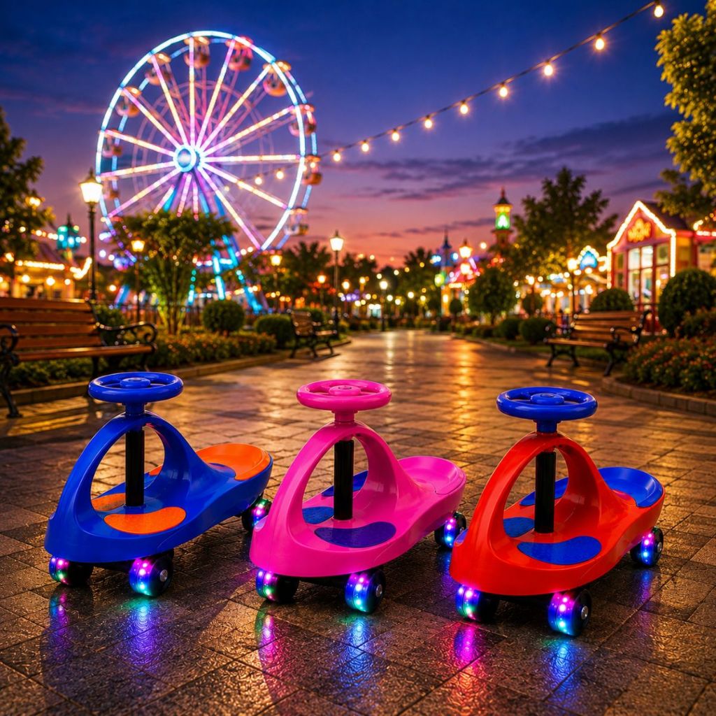 Carrinho Infantil Rolimã Gira Gira 360° Luz LED Sem Pedal Resistente Suporta até 100kg