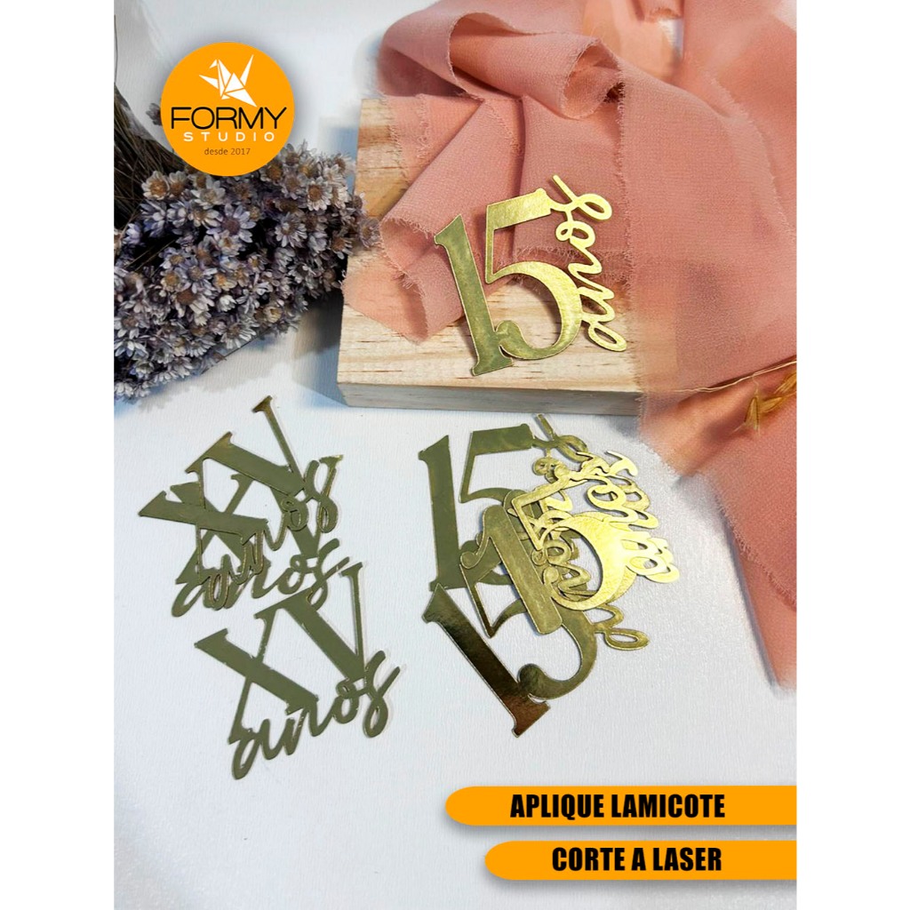 Kit Aplique Lamicote Dourado 15 anos Corte Laser -  Decoração, Festa, Lembrancinha