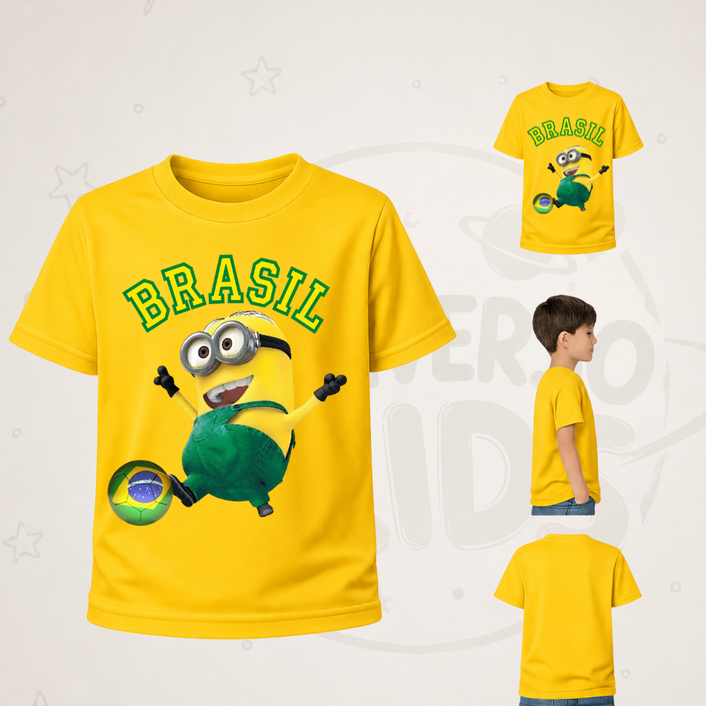Camiseta Infantil Minions Copa Do Mundo Brasil Envio Imediato
