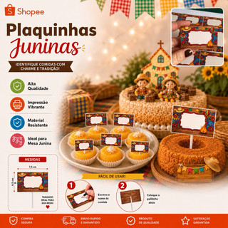 Kit 20 plaquinhas Festa Junina - Decoração de Festa Junina - Enfeites Festa Junina - Mesa de Festa Junina