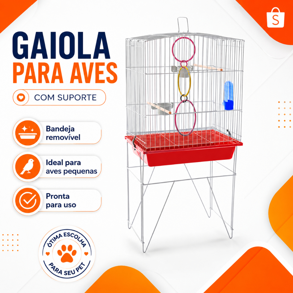 Gaiola Viveiro Individual Para Aves Arco com Suporte Bandeja Removível e Acessórios