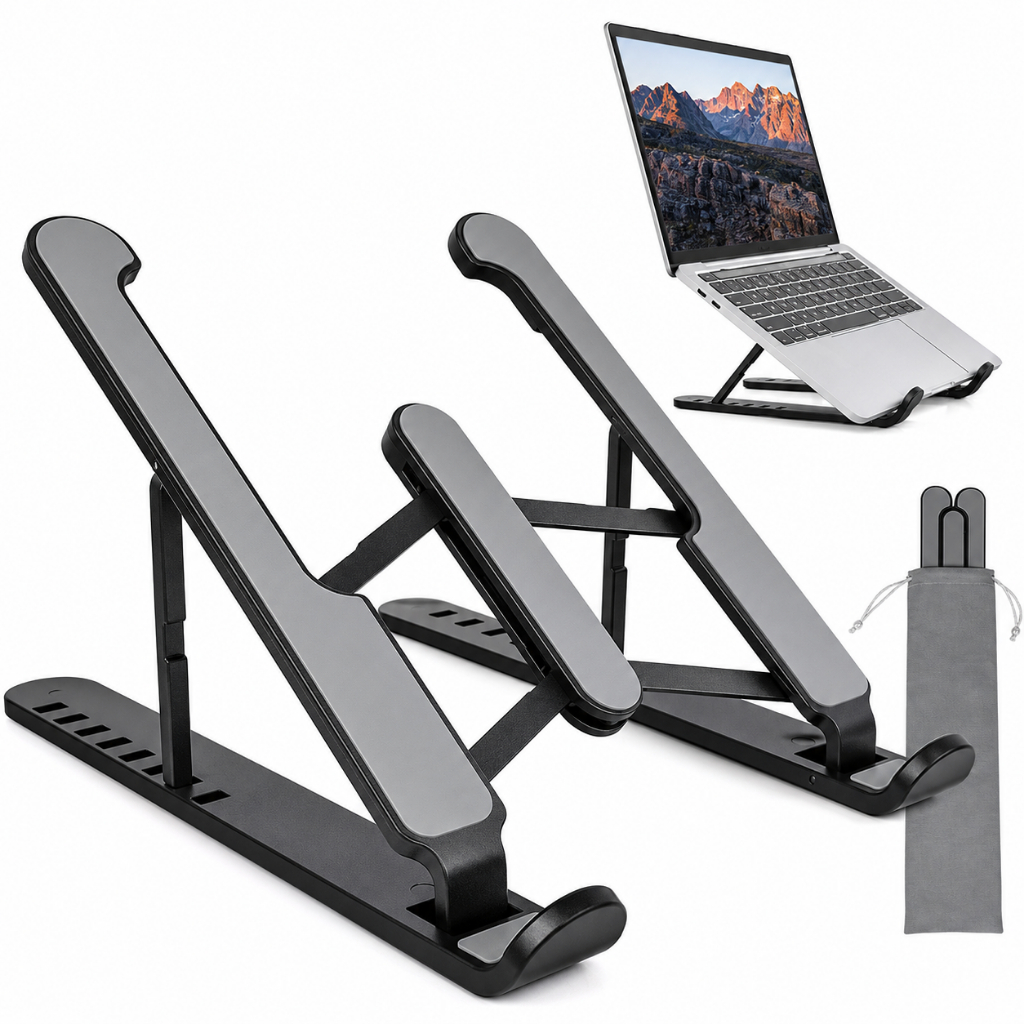 Suporte para Notebook Dobrável em Metal Ajustável e Portátil, Base Antiderrapante Home Office e Trabalho