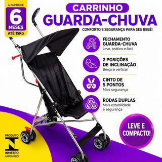 Carrinho de Bebê Passeio Guarda Chuva Pocket 15Kg Infantil 2 Inclinações Confortável e Seguro Estrutura de Ferro