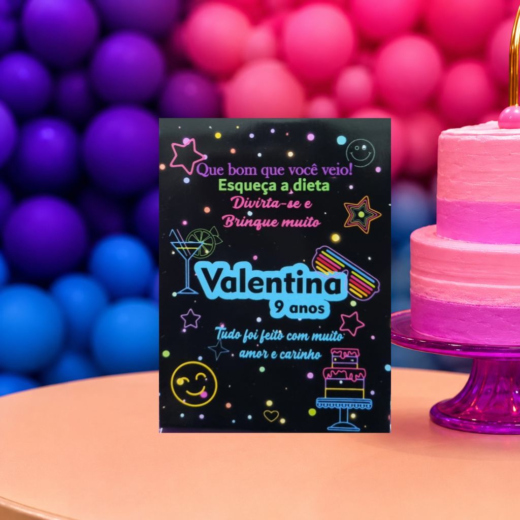 Kit Plaquinha de Agradecimento NEON para Centro de Mesa – Festa Infantil Personalizada - Aniversário - Lembrancinha