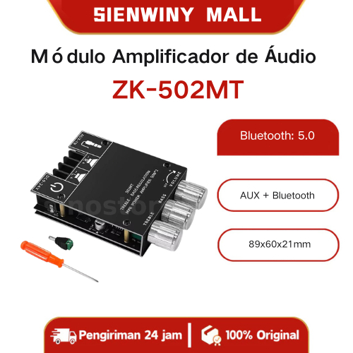 Placa Amplificadora ZK-502MT bluetooth 5.0 2x50W Módulo De Áudio Estéreo De Alta Potência Controle Agudo De Graves Entra