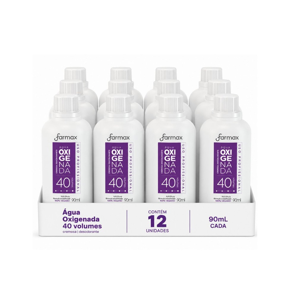 Kit com 12 Água Oxigenada Cremosa Farmax 40 Volumes 90ml