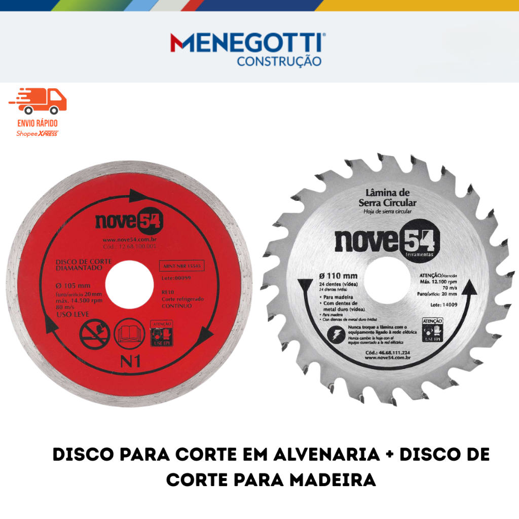 Kit Serra Mármore Tipo Makita Menegotti +Disco para Corte em Alvenaria + Disco de Corte para Madeira — imagem 2 de 2