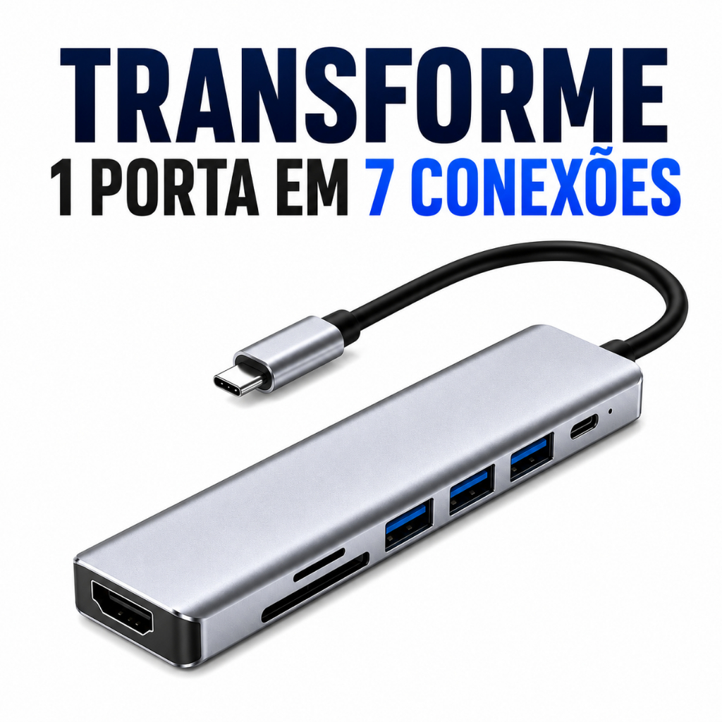 Hub USB C 7 Em 1 HDMI 4K USB 3.0 Leitor SD TF Adaptador Tipo C Para Notebook MacBook