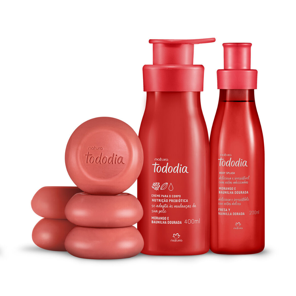 NATURA Kit Tododia Morango e Baunilha Dourada Sabonete 5 unidades/ Body Splash/ Creme Hidratante 400ml- PRODUTO ORIGINAL