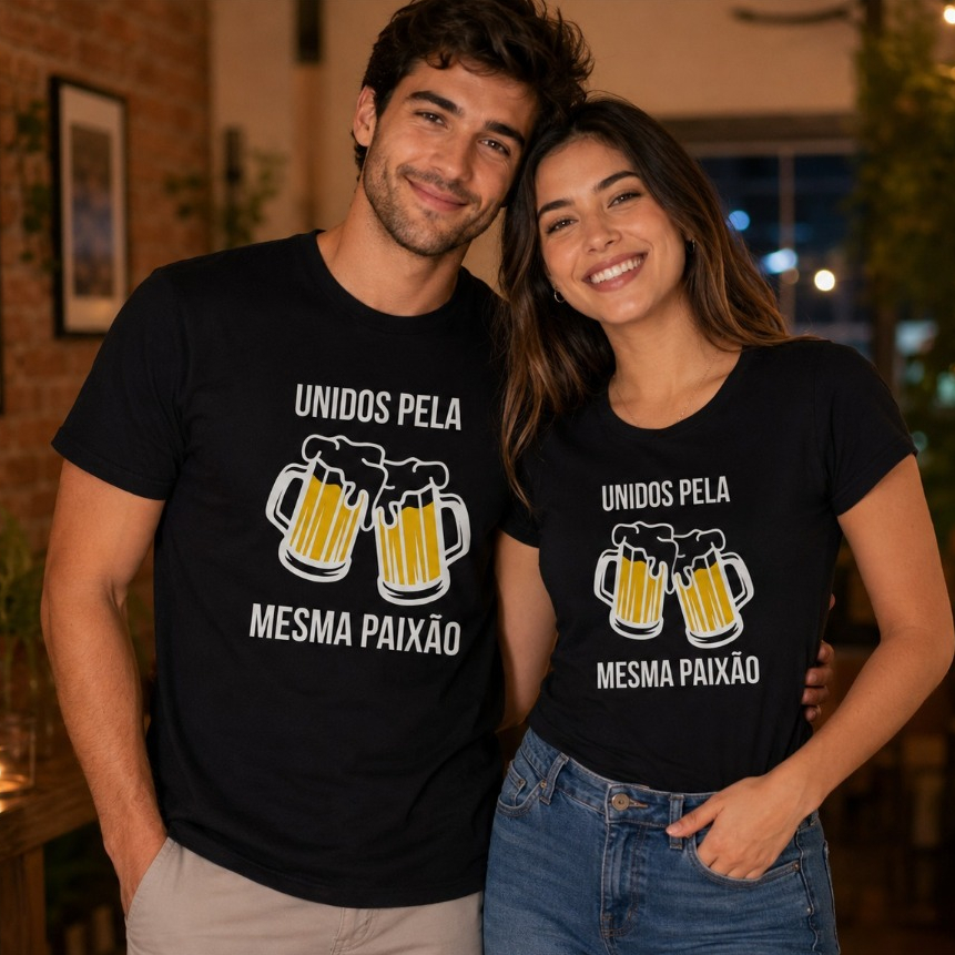Kit Camisetas Casal Unidos Pela Mesma Paixão – Camisas Personalizadas Divertidas para Casal