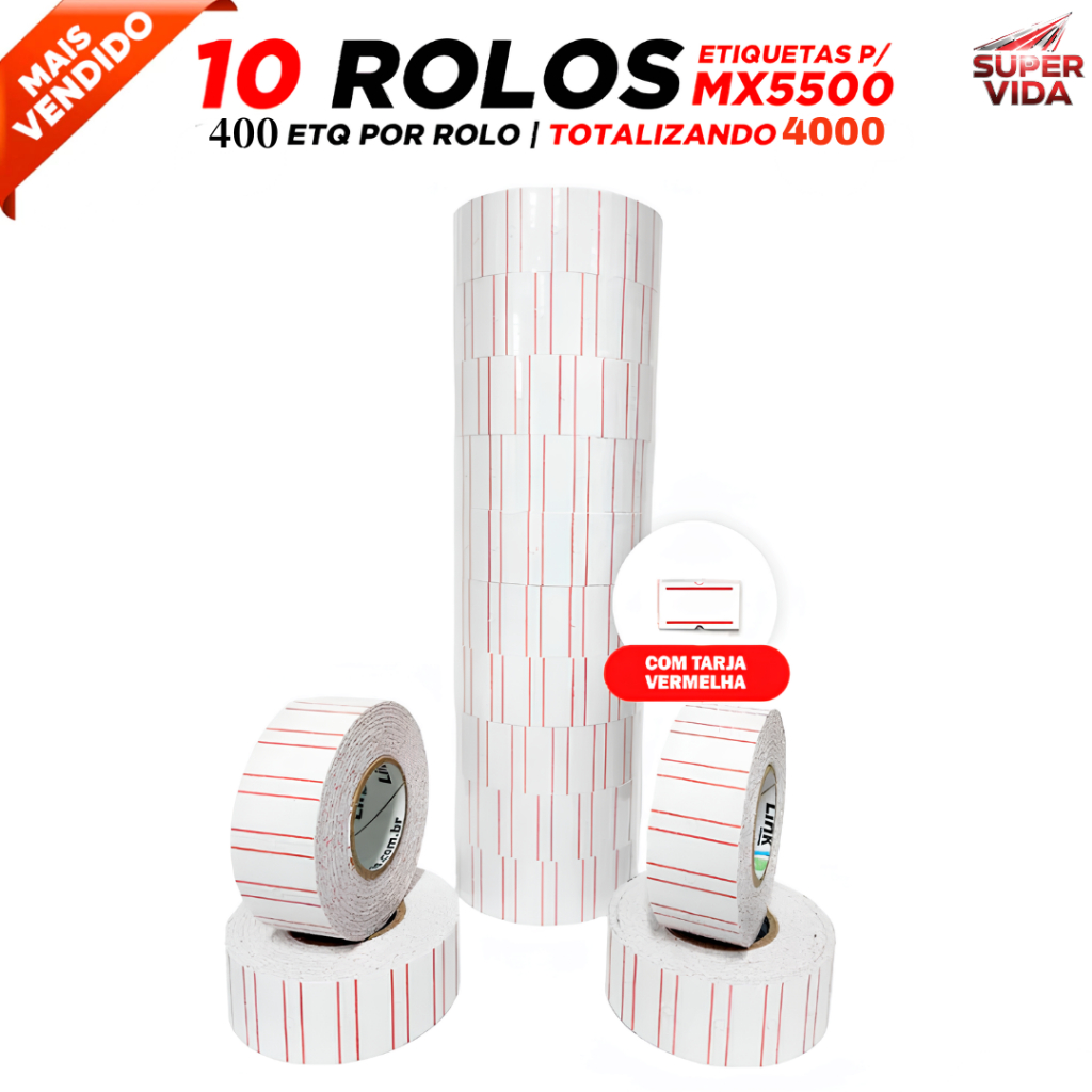 Etiquetas de Preço para Etiquetadora 10 Rolos 400 Unidades/Rolo para Lojas , Feiras e Supermercados