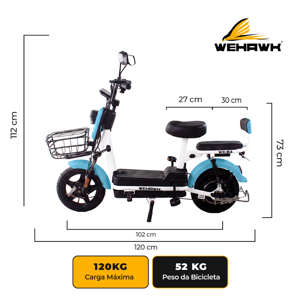 Bike Elétrica 500W Wehawk WX-04 Bateria de Chumbo 48V 12Ah Autopropelido Pré Montada