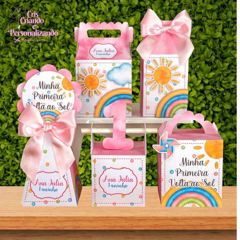 Caixinhas PRIMEIRA VOLTA AO SOL personalizadas COM NOME | Festa Infantil | Lembrancinha | Milk | Cone| Pegue e monte
