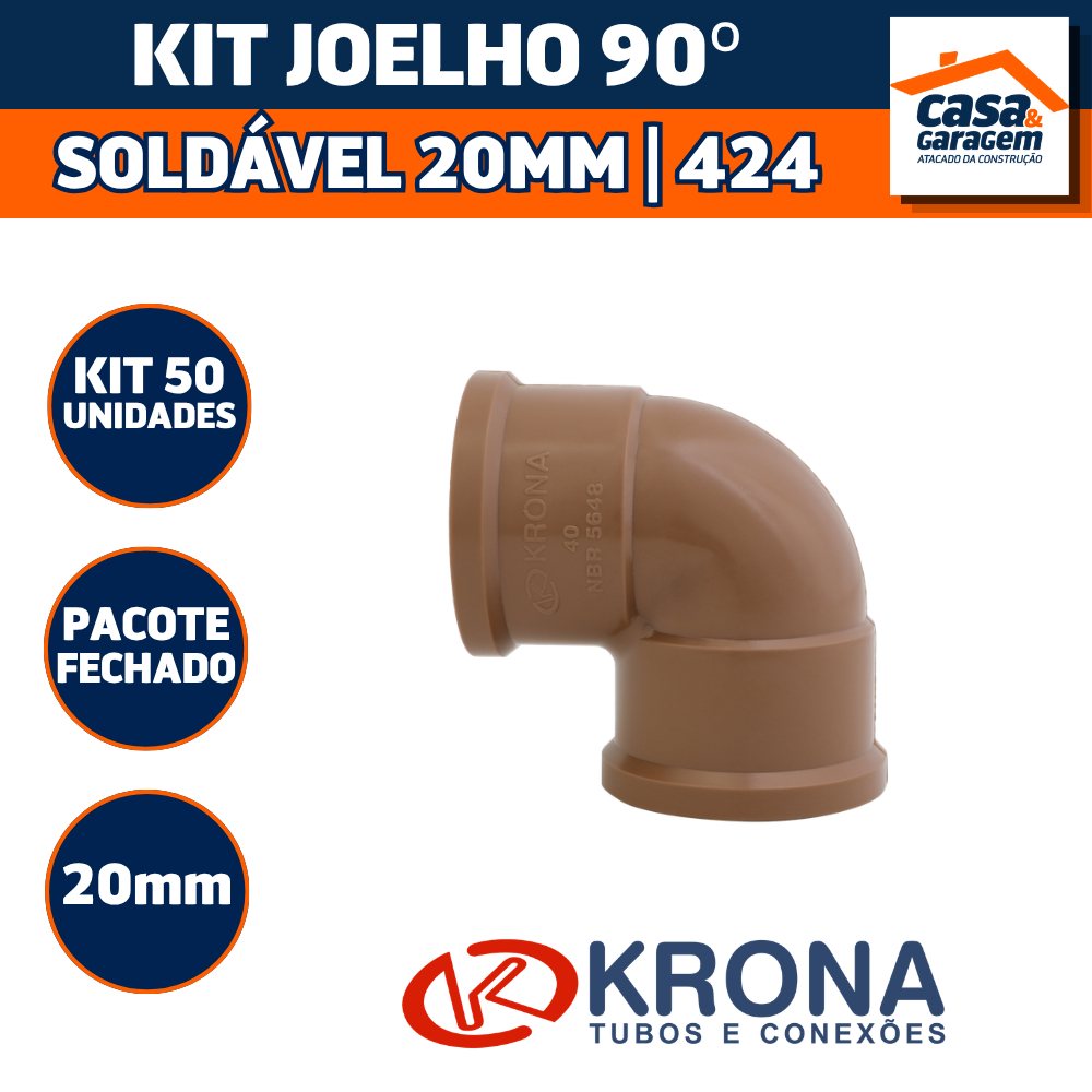 Kit Com 50 Joelho 90° Soldável 20mm 424 Krona Conexão Hidráulica PVC