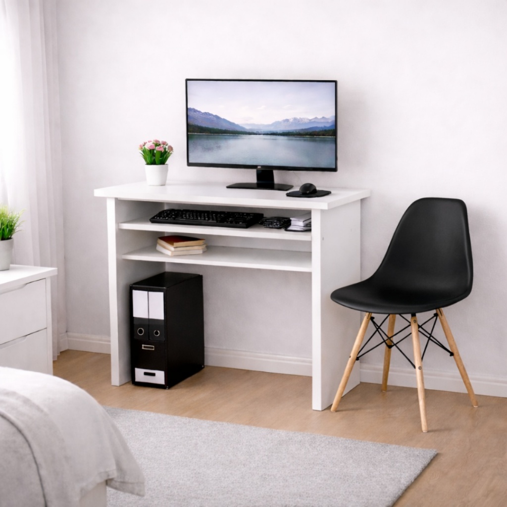 Kit Mesa Computador 75x60 Com Gaveta Organizador + Cadeira Para Escritório E Home Office