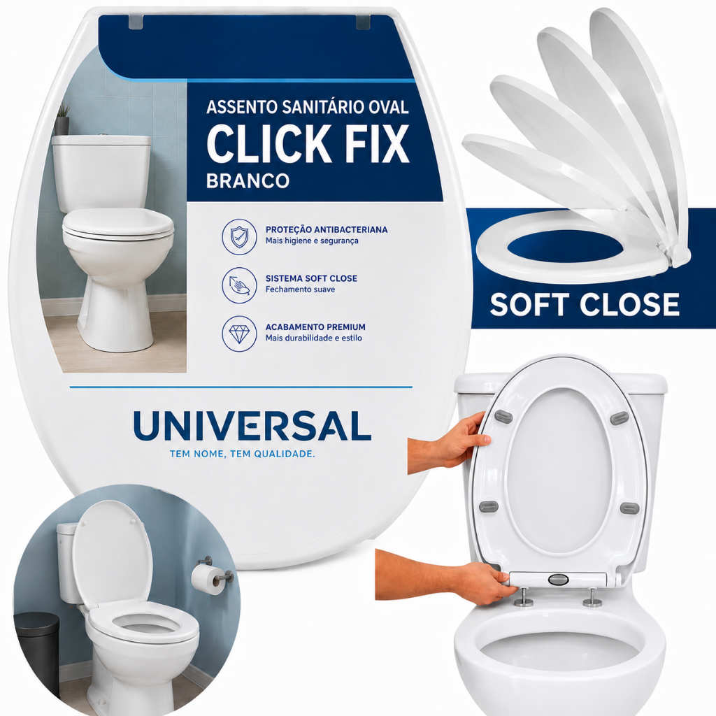 Assento Sanitário Universal Deko Oval Soft Close Lento Devagar Branco Tampa de Vaso Sanitário Com Amortecedor Com Click