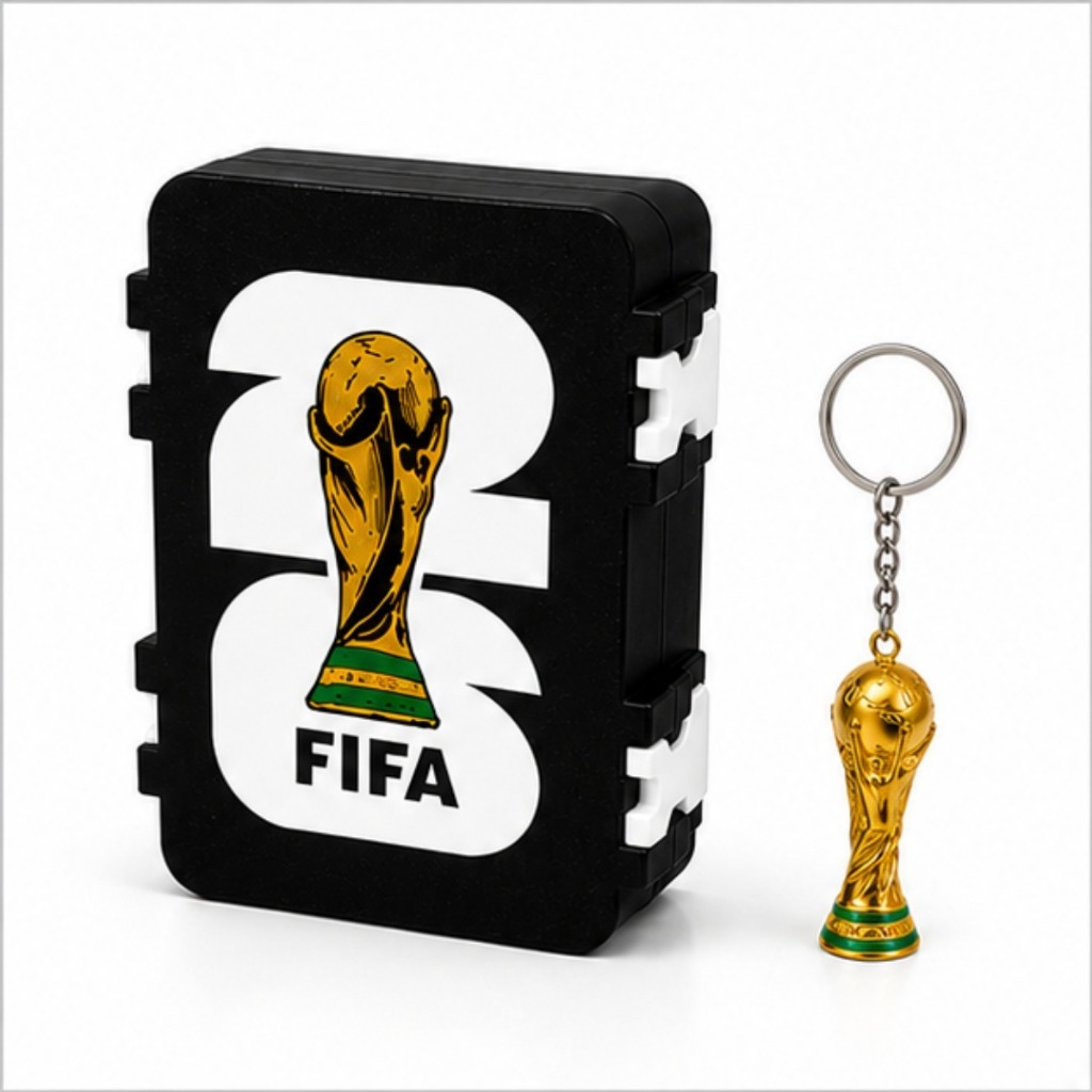 Caixa Porta Figurinha Album Copa Do Mundo 2026 Organizador com Chaveiro Taça 500 Figurinhas
