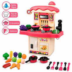 Cozinha de Brinquedo Infantil Completa Rosa Educativo Panelinha
